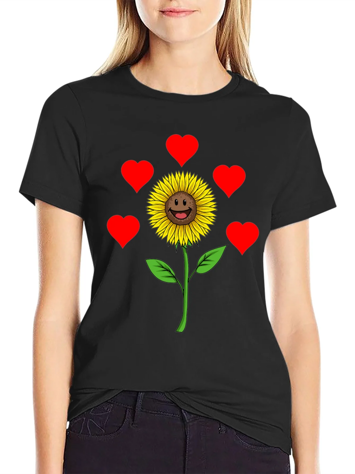 Sunflower Heart Graphic Tee - Black Casual Shirt product image 2
