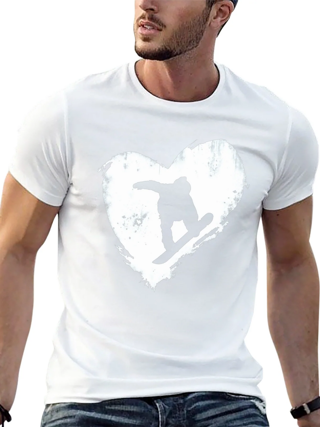 Snowboard Heart Graphic T-Shirt - Black Cotton Blend Tee product image 12