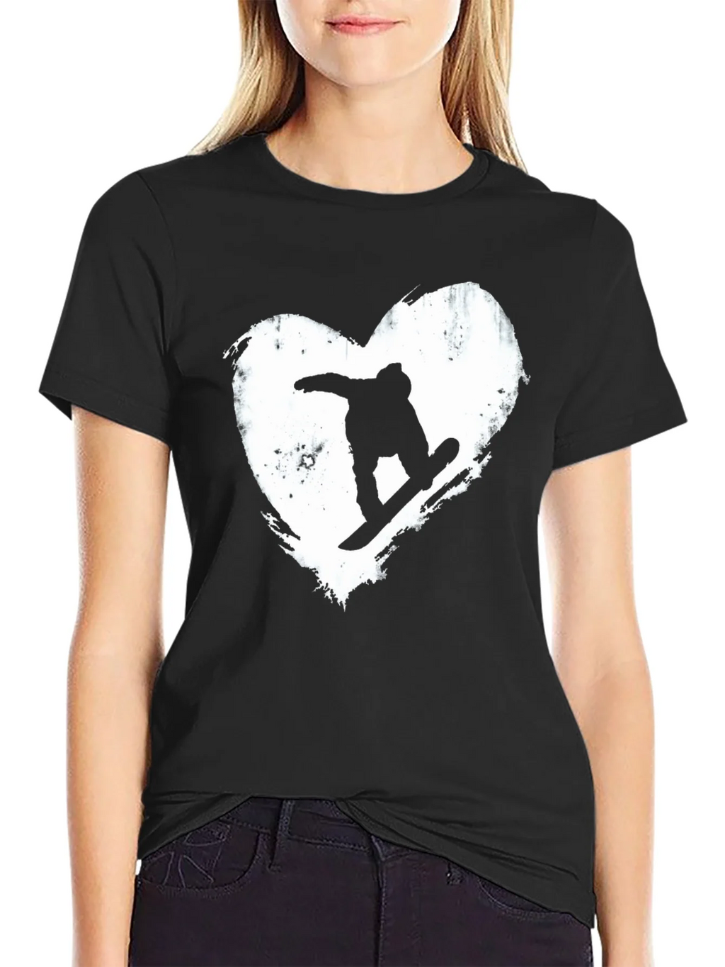 Snowboard Heart Graphic T-Shirt - Black Cotton Blend Tee product image 2