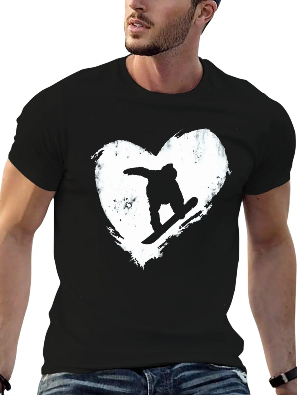 Snowboard Heart Graphic T-Shirt - Black Cotton Blend Tee product image 6