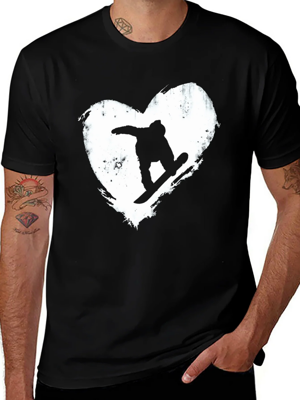 Snowboard Heart Graphic T-Shirt - Black Cotton Blend Tee product image 1
