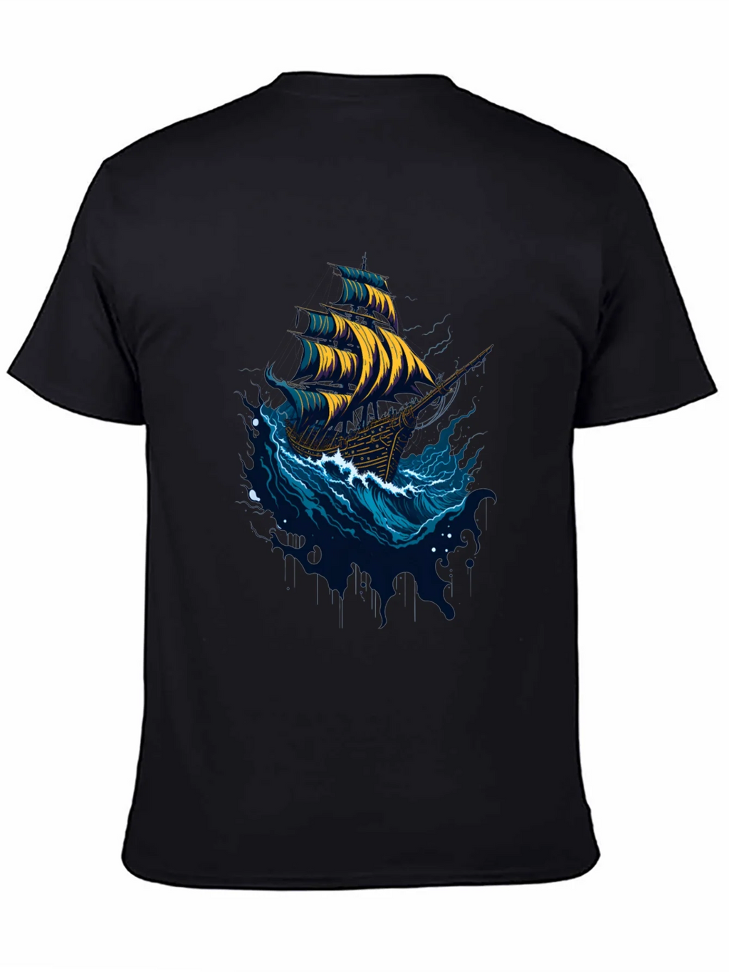 Nautical Ship Graphic Tee - Black Cotton T-Shirt product image 3