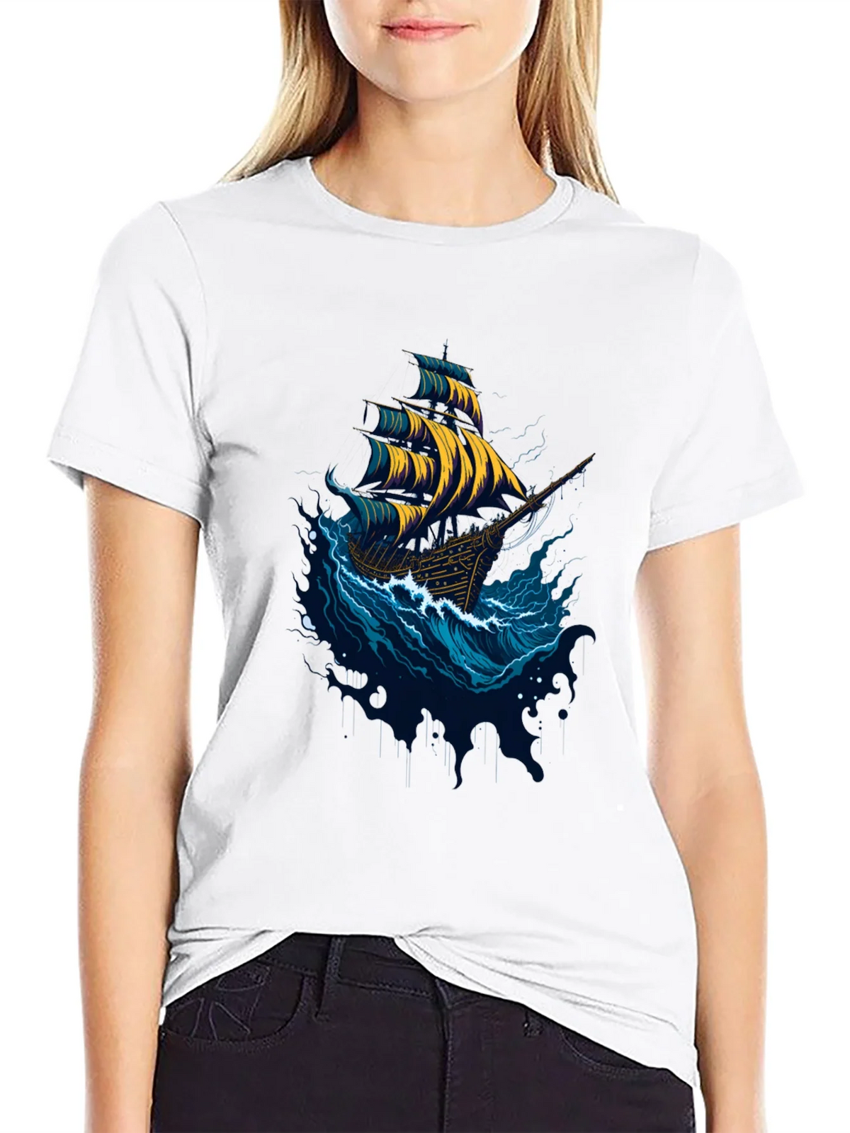 Nautical Ship Graphic Tee - Black Cotton T-Shirt product image 6