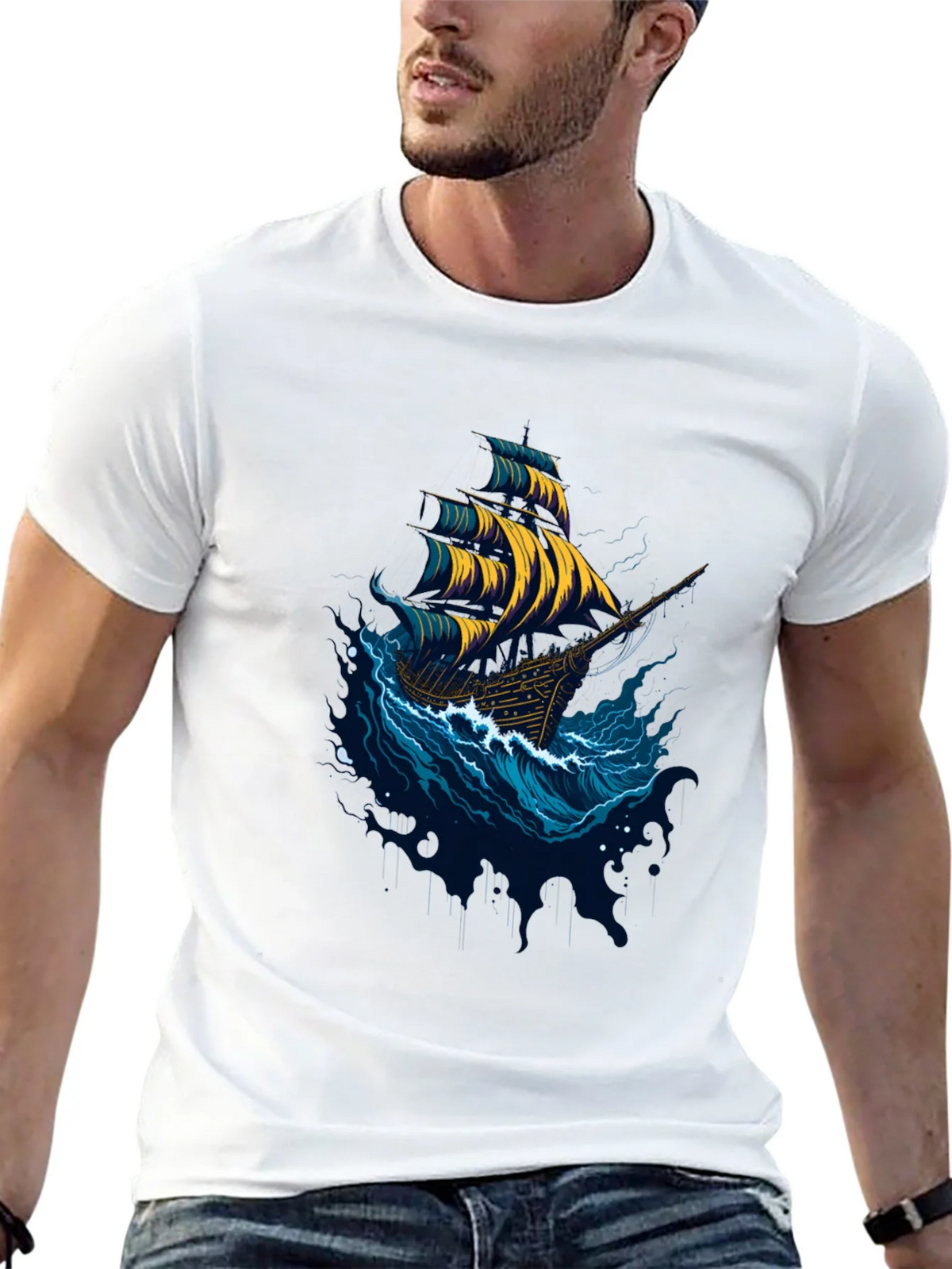 Nautical Ship Graphic Tee - Black Cotton T-Shirt product image 10