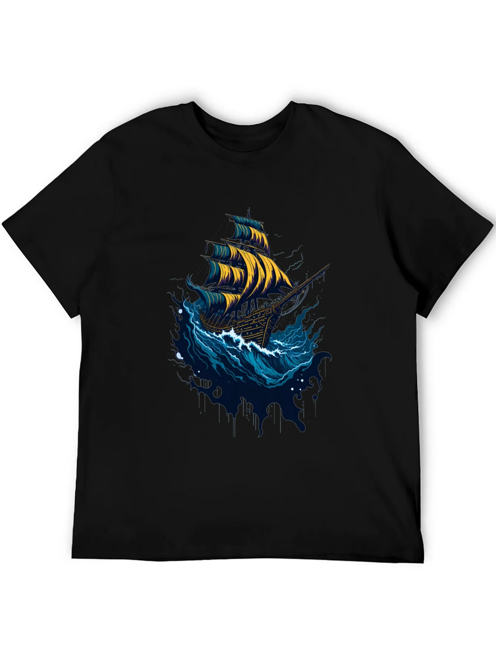 Nautical Ship Graphic Tee - Black Cotton T-Shirt product image 4