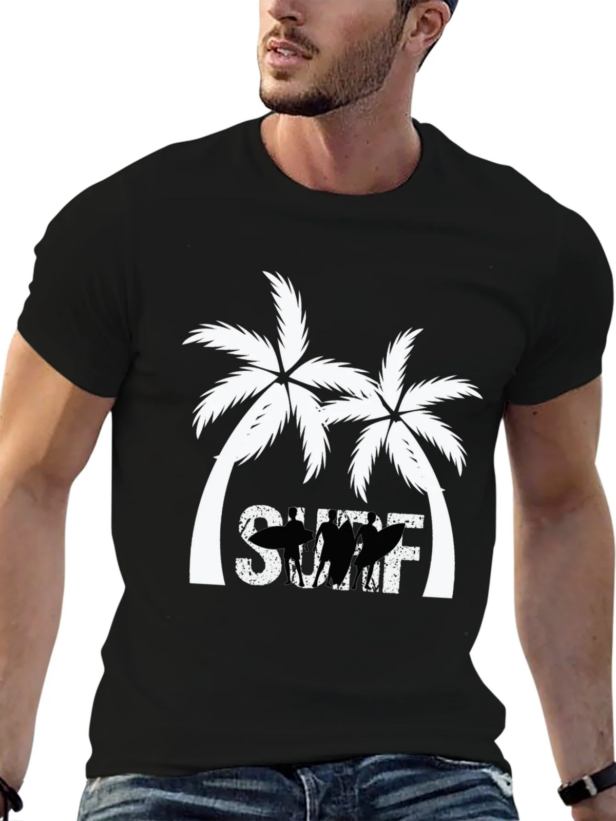 Surf Palm Tree Graphic T-Shirt - Black product image 6