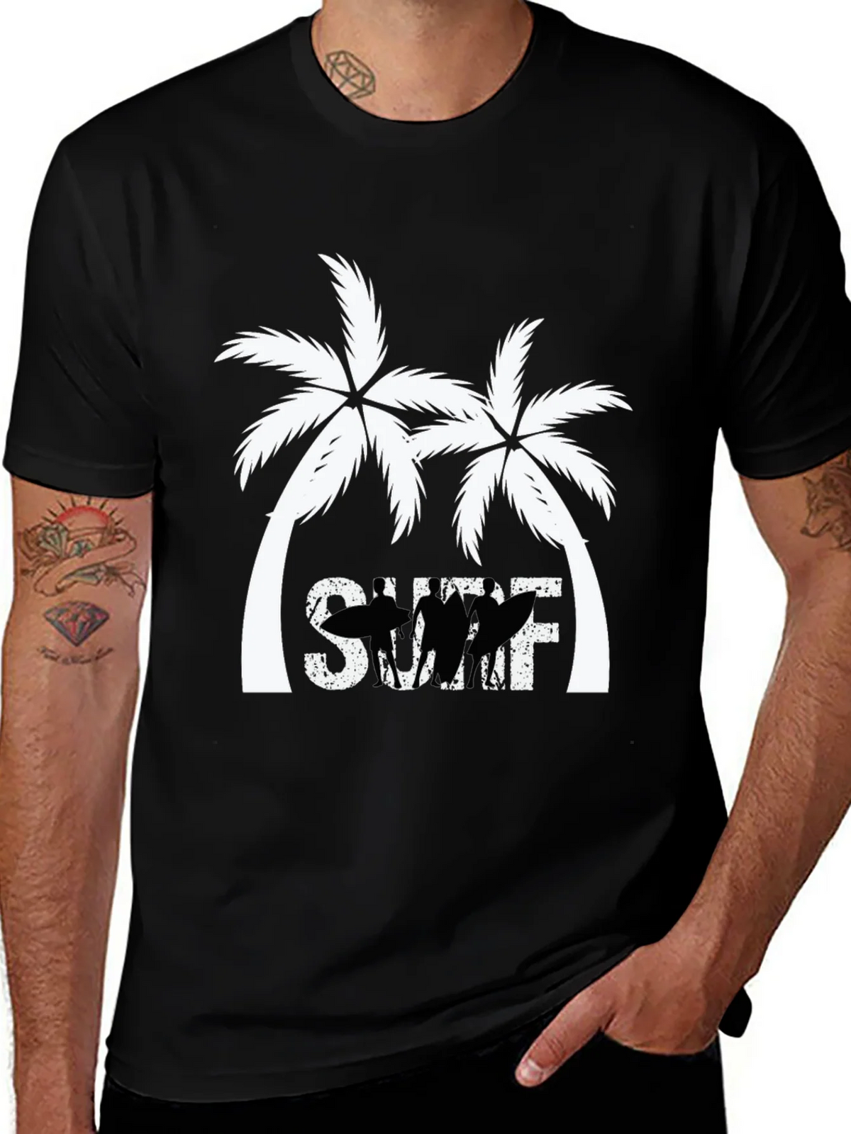 Surf Palm Tree Graphic T-Shirt - Black product image 1