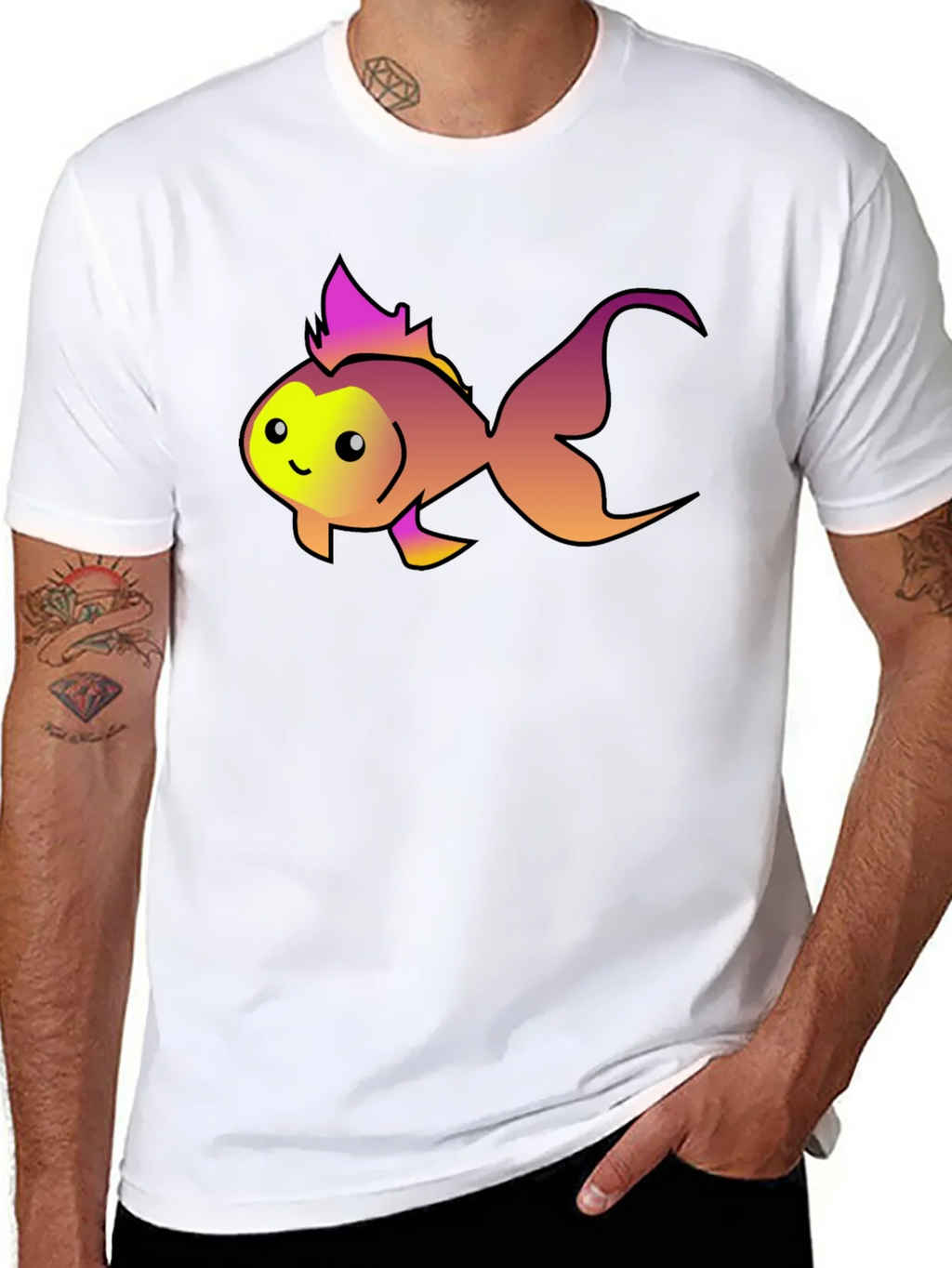 Cute Fish Graphic Tee - Black Cotton T-Shirt product image 7