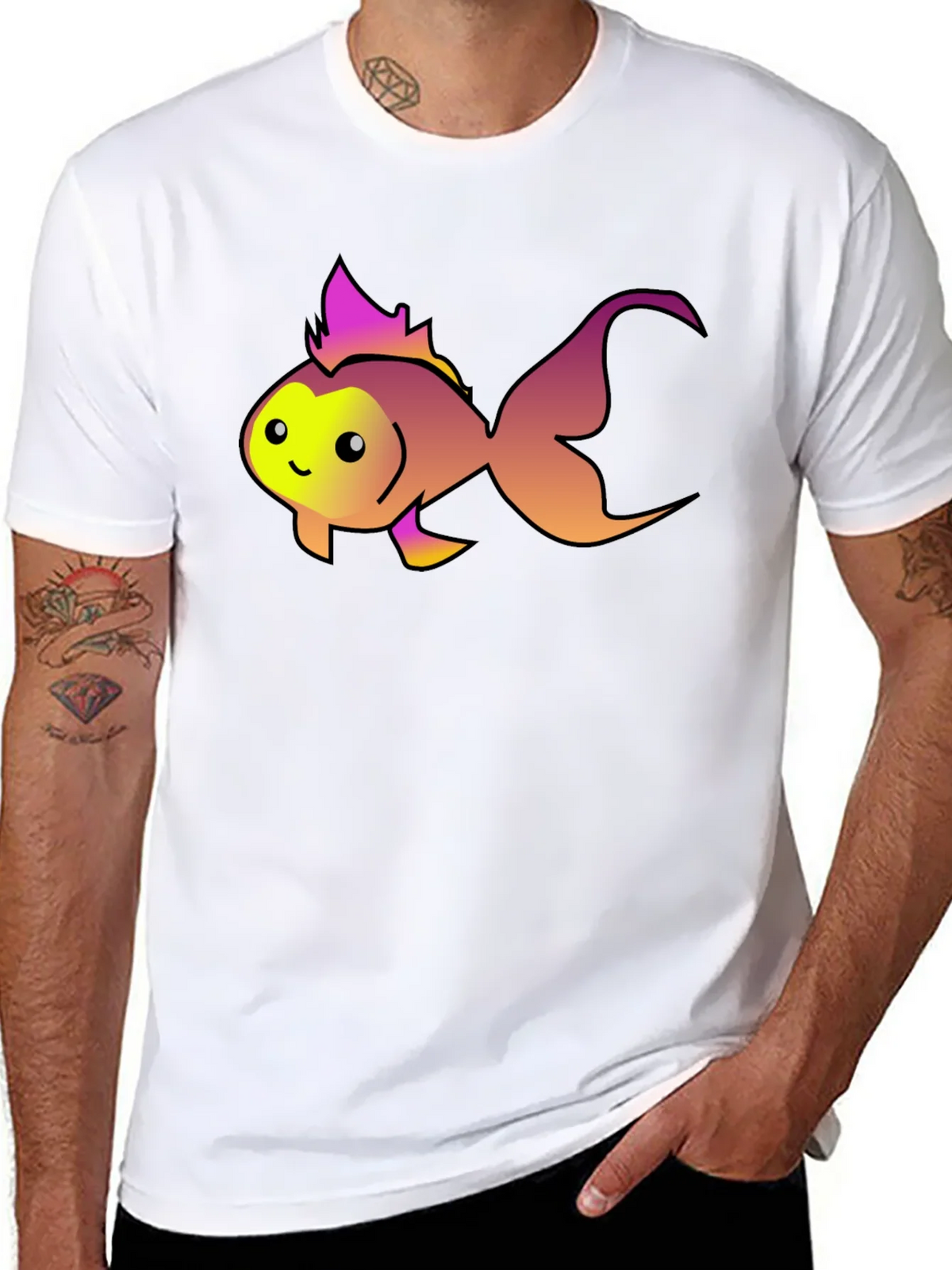 Cute Fish Graphic Tee - Black Cotton T-Shirt product image 7