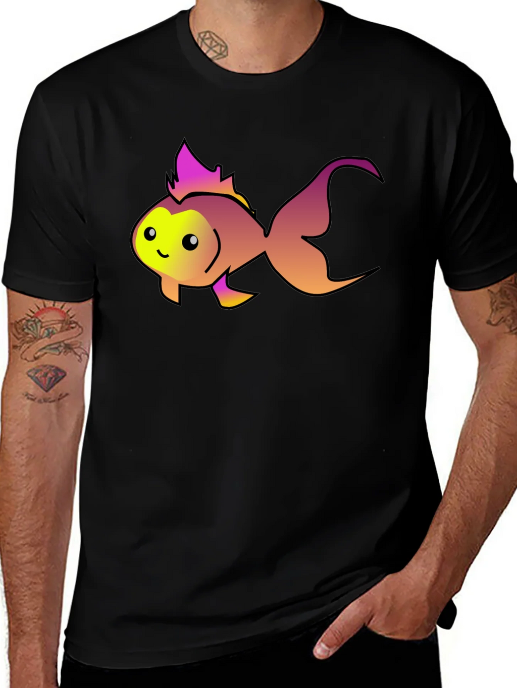 Cute Fish Graphic Tee - Black Cotton T-Shirt product image 1