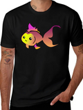 Cute Fish Graphic Tee - Black Cotton T-Shirt product image 1