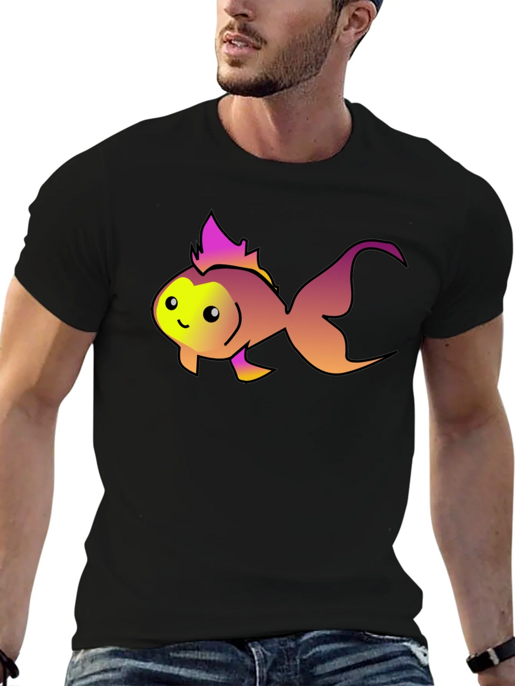 Cute Fish Graphic Tee - Black Cotton T-Shirt product image 6