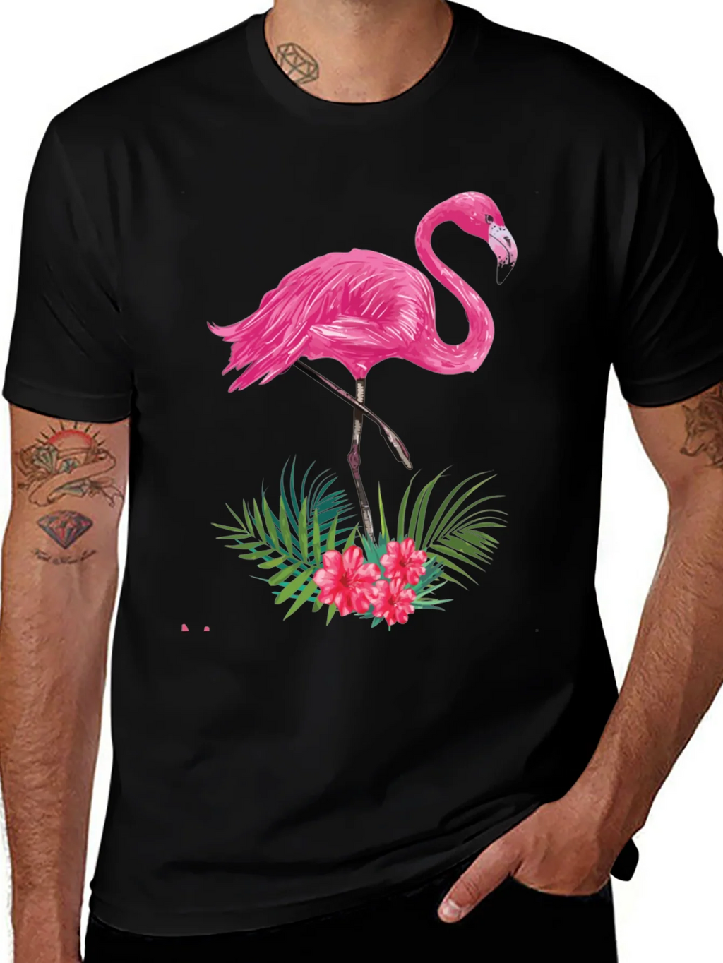 Tropical Flamingo Graphic Tee - Black product image 1