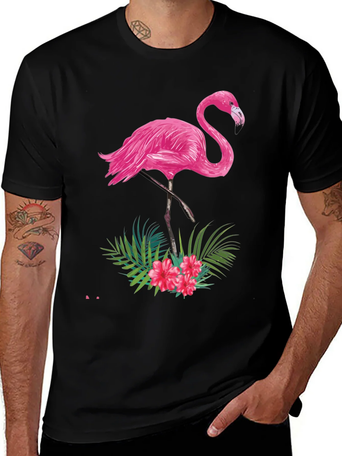 Tropical Flamingo Graphic Tee - Black product image 1