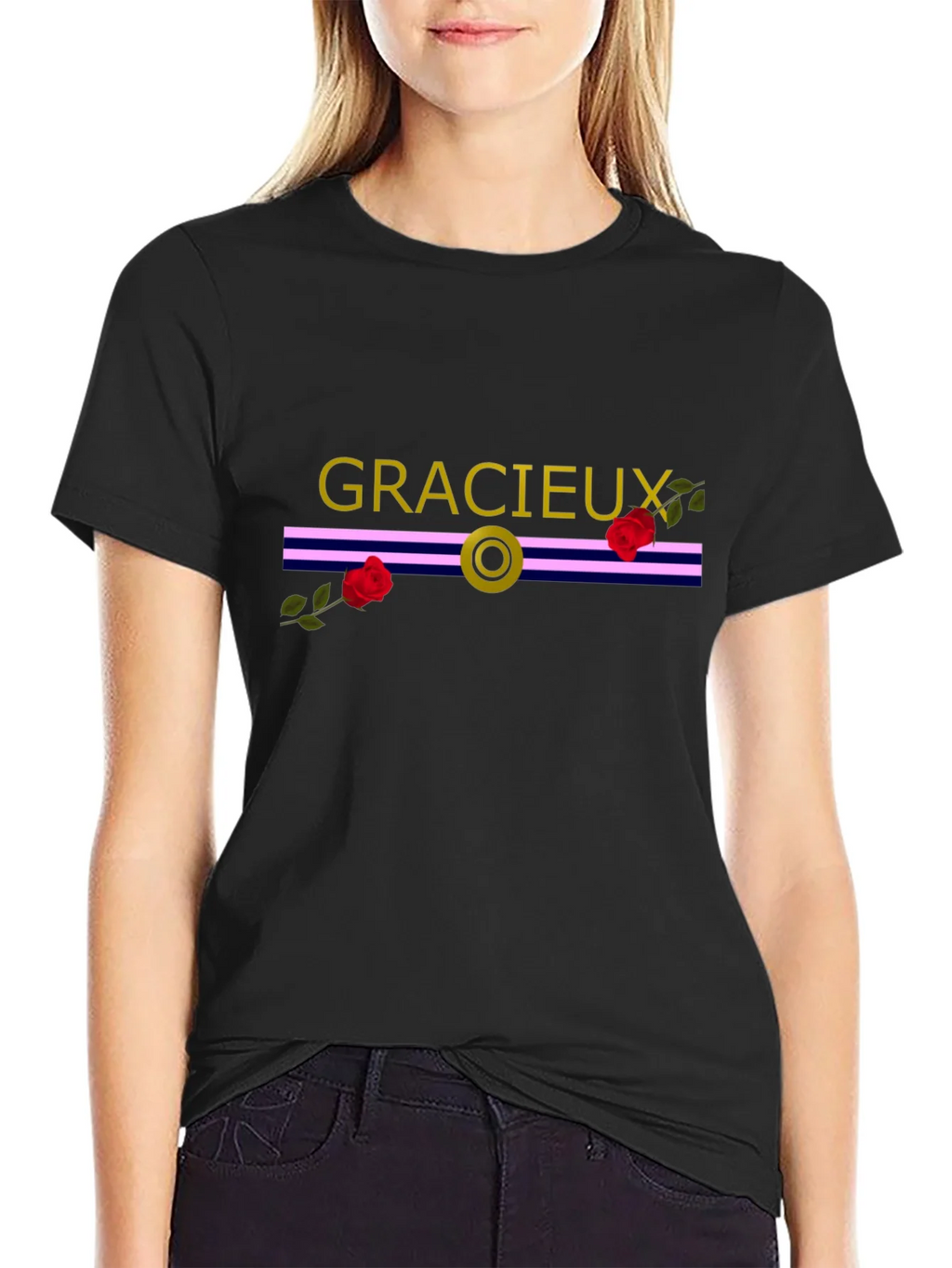 Gracieux Black Graphic Tee with Roses product image 2