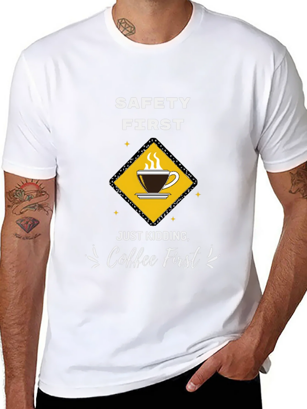Coffee First T-Shirt - Funny Safety Slogan Tee product image 7