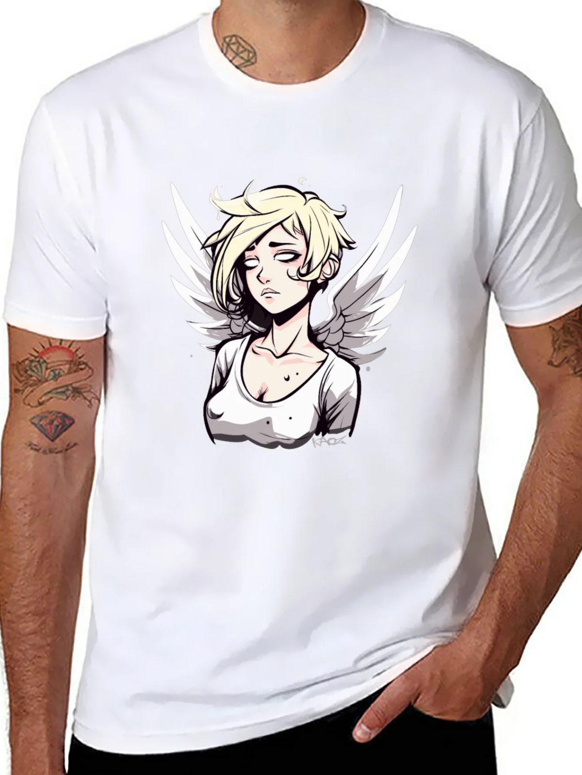 Angel Graphic Print Mens Black T-Shirt product image 7