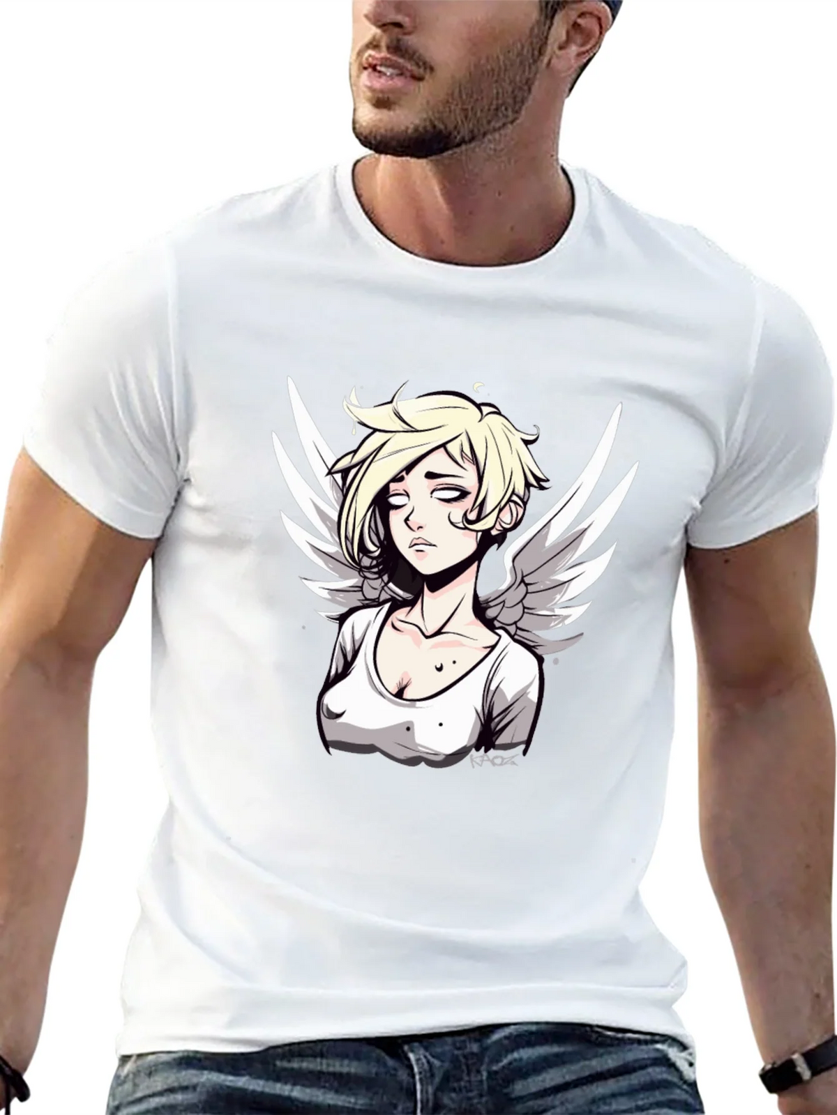 Angel Graphic Print Mens Black T-Shirt product image 12