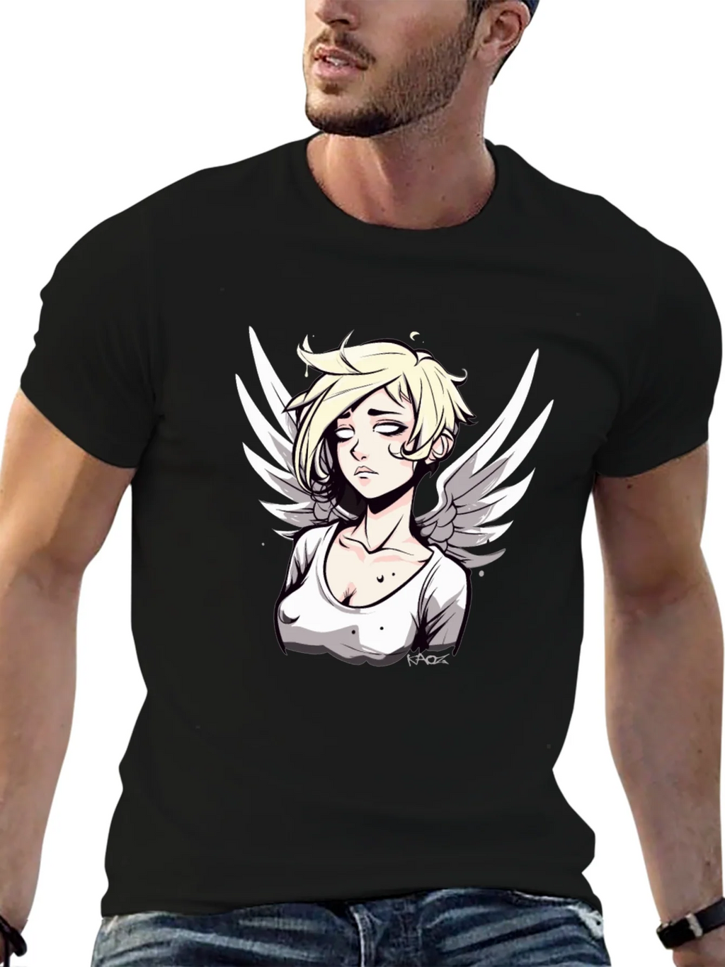 Angel Graphic Print Mens Black T-Shirt product image 6
