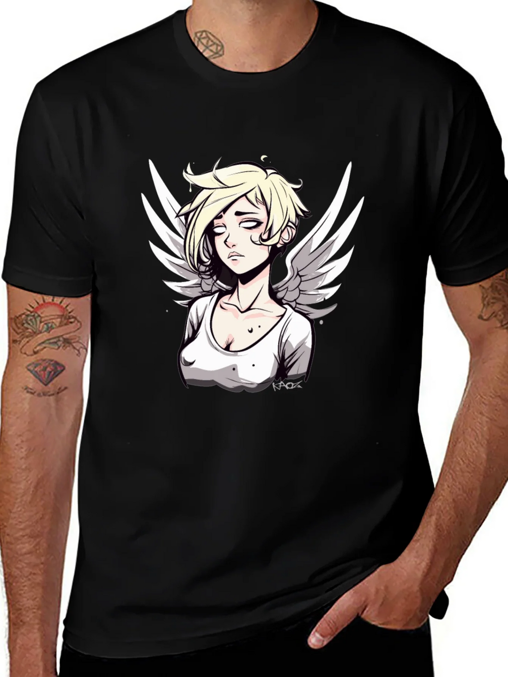 Angel Graphic Print Mens Black T-Shirt product image 1