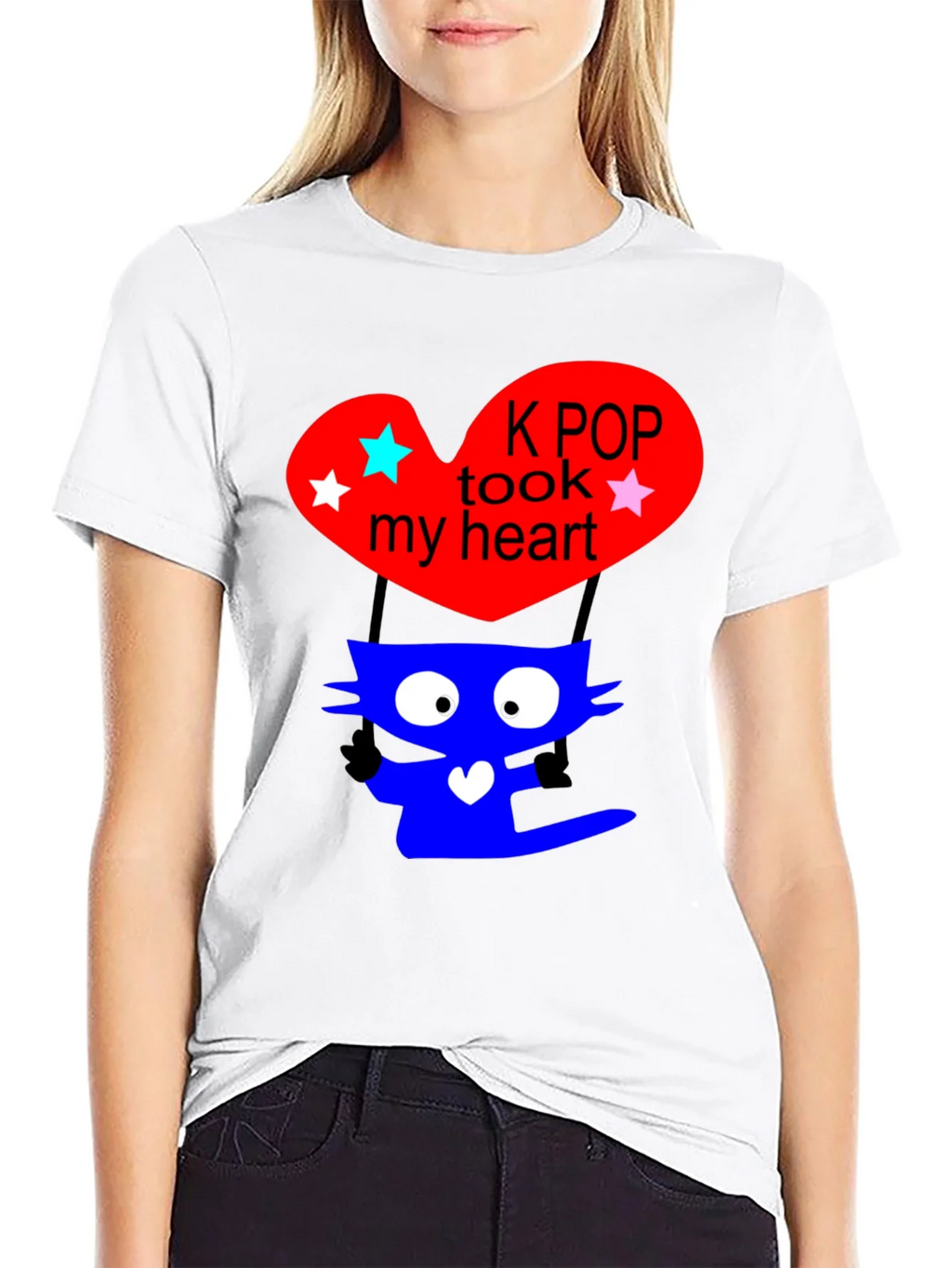 K-Pop Cat Heart Graphic Tee - Trendy Black T-Shirt product image 8