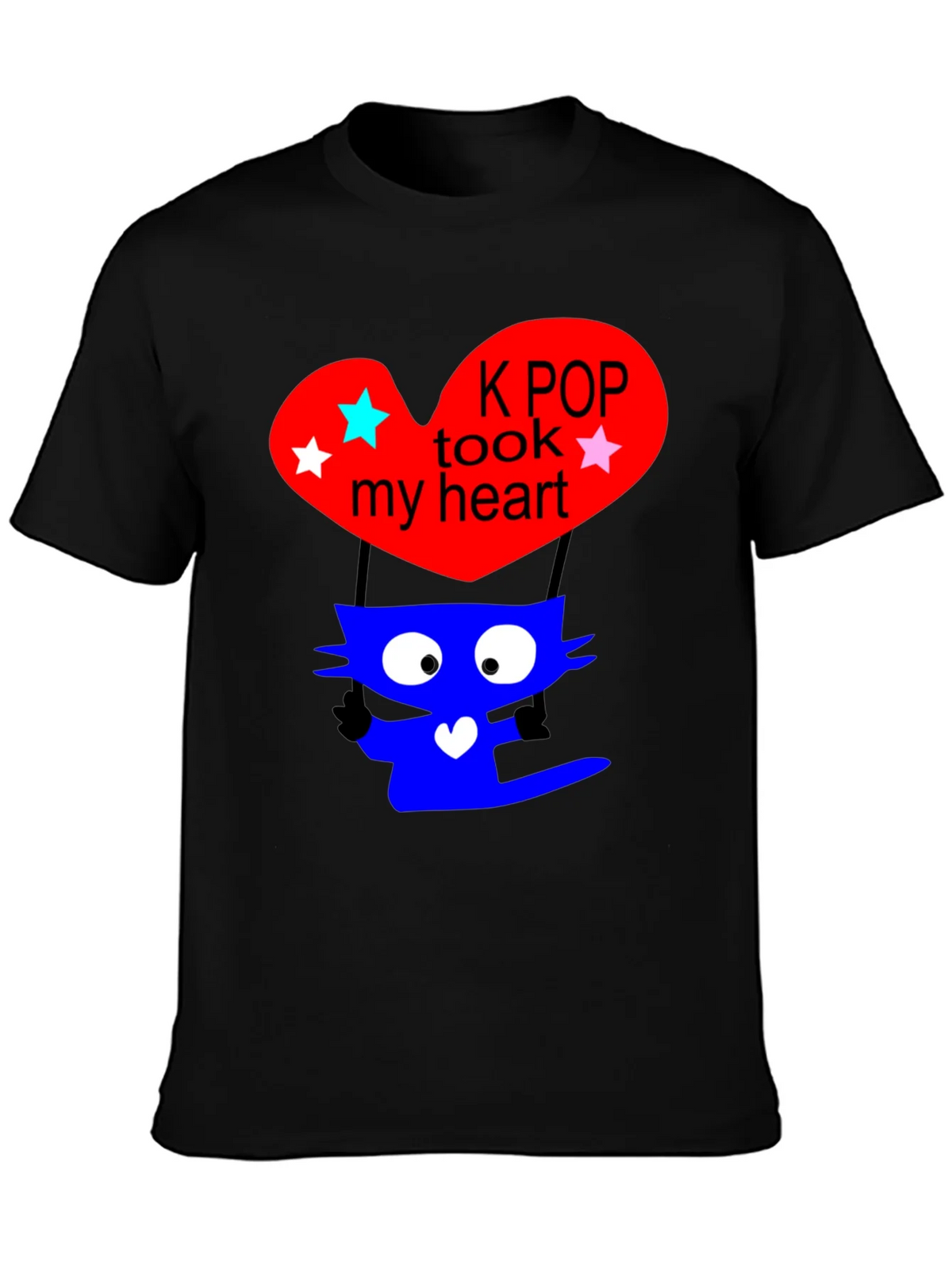 K-Pop Cat Heart Graphic Tee - Trendy Black T-Shirt product image 3