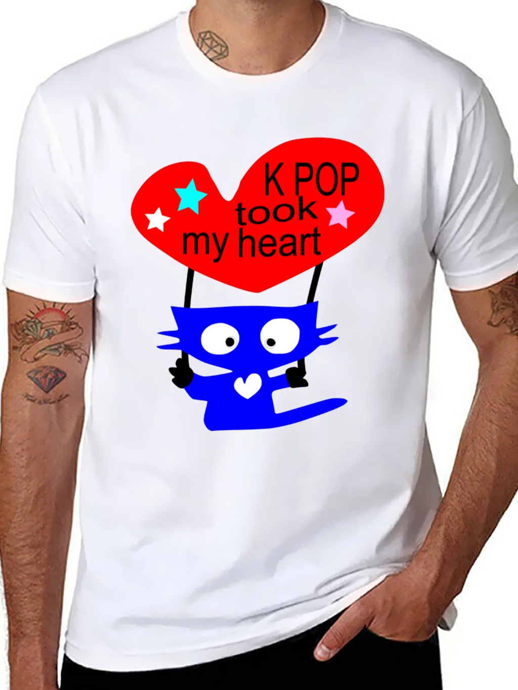 K-Pop Cat Heart Graphic Tee - Trendy Black T-Shirt product image 7