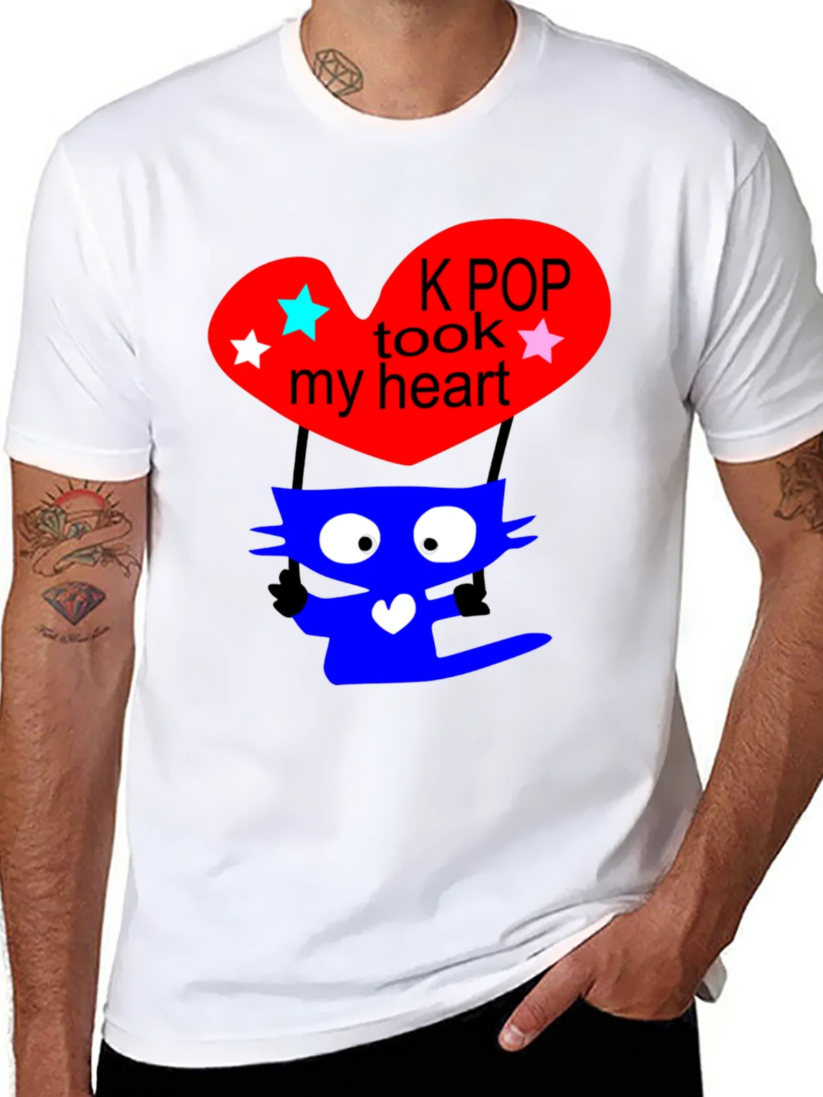 K-Pop Cat Heart Graphic Tee - Trendy Black T-Shirt product image 7
