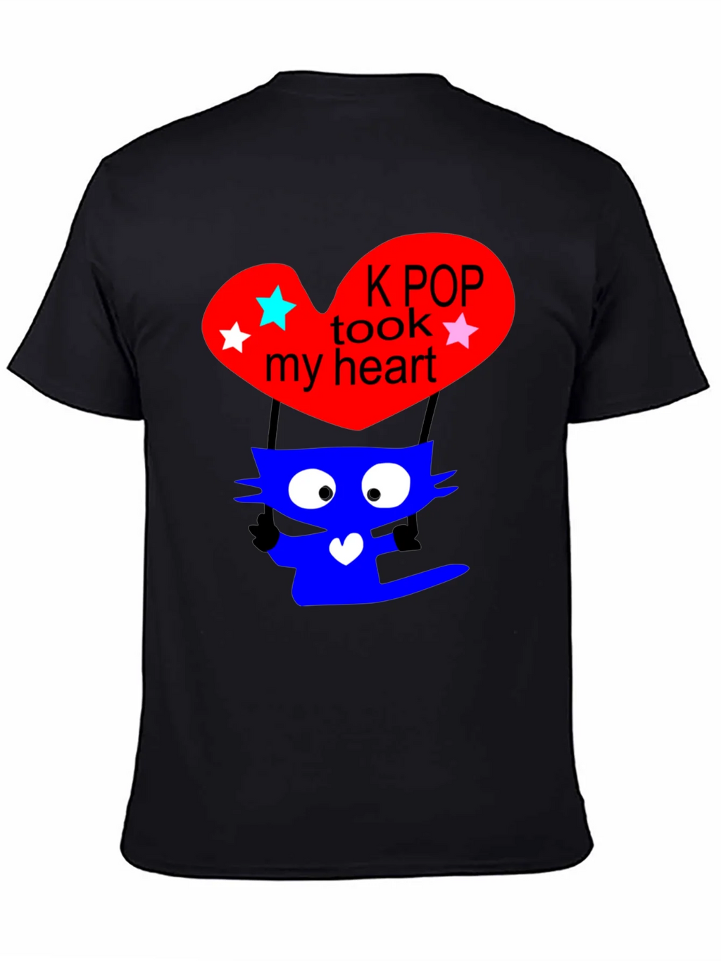 K-Pop Cat Heart Graphic Tee - Trendy Black T-Shirt product image 4