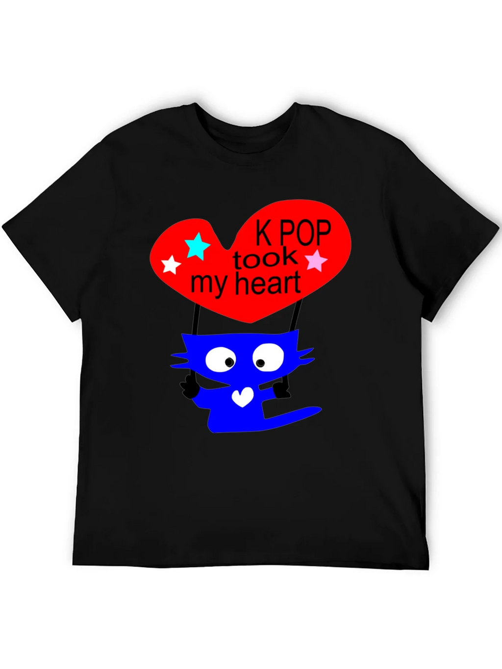 K-Pop Cat Heart Graphic Tee - Trendy Black T-Shirt product image 5
