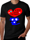 K-Pop Cat Heart Graphic Tee - Trendy Black T-Shirt product image 1