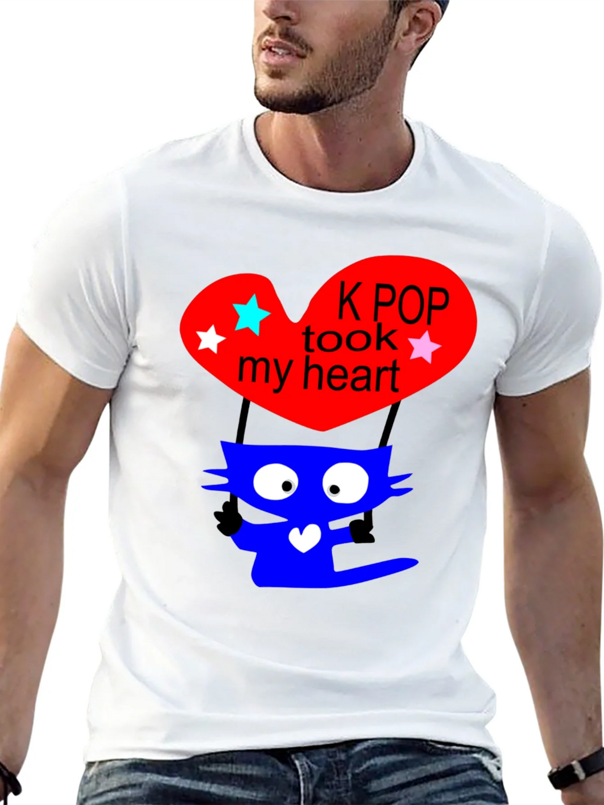 K-Pop Cat Heart Graphic Tee - Trendy Black T-Shirt product image 12