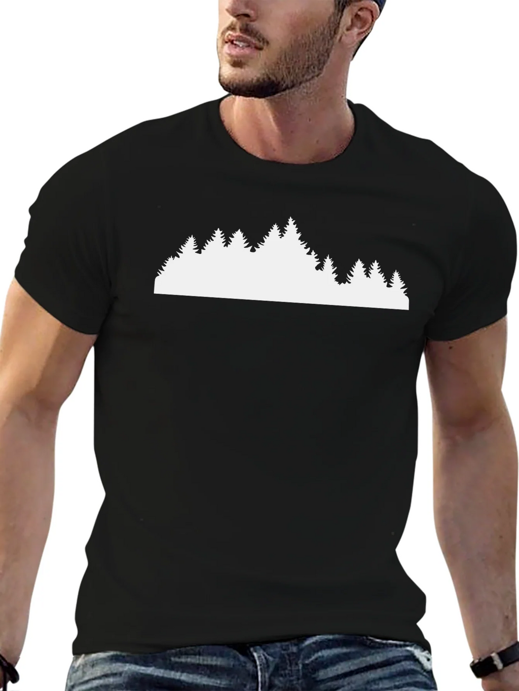Black T-Shirt with Forest Silhouette Design product image 6