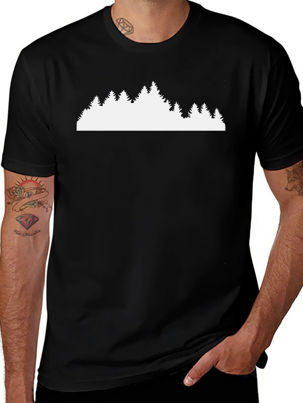 Black T-Shirt with Forest Silhouette Design product image 1