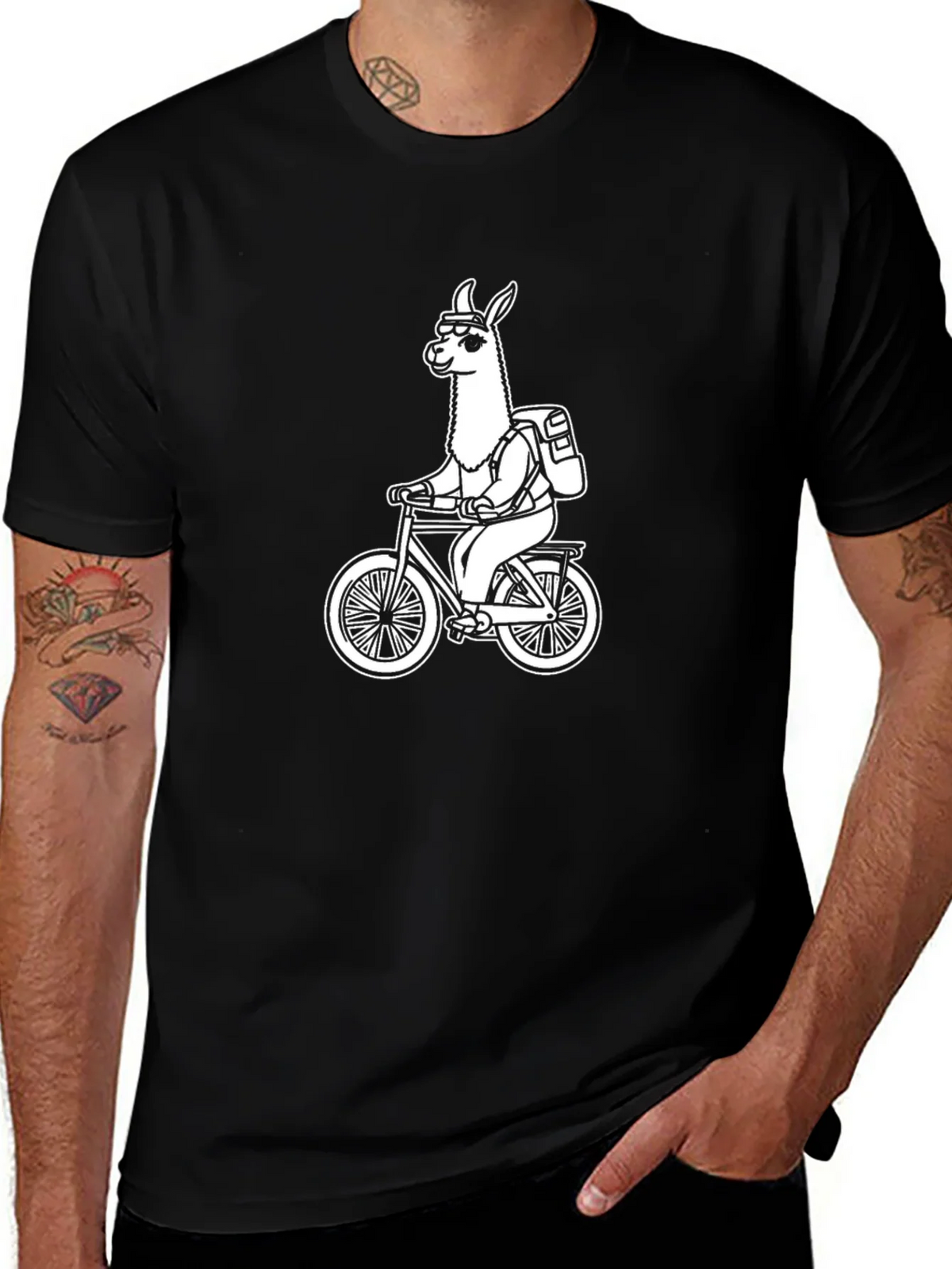 Llama Biker T-Shirt - Black Cotton Tee product image 1