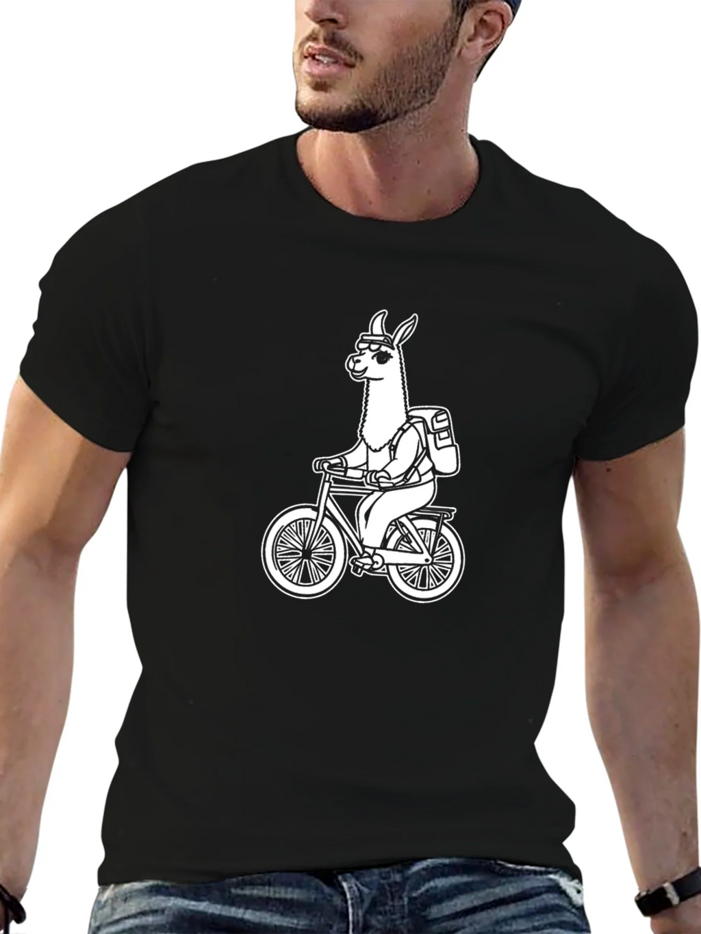 Llama Biker T-Shirt - Black Cotton Tee product image 6