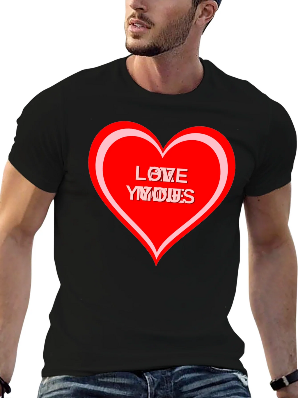 Love Yous Heart Graphic Black T-Shirt product image 6