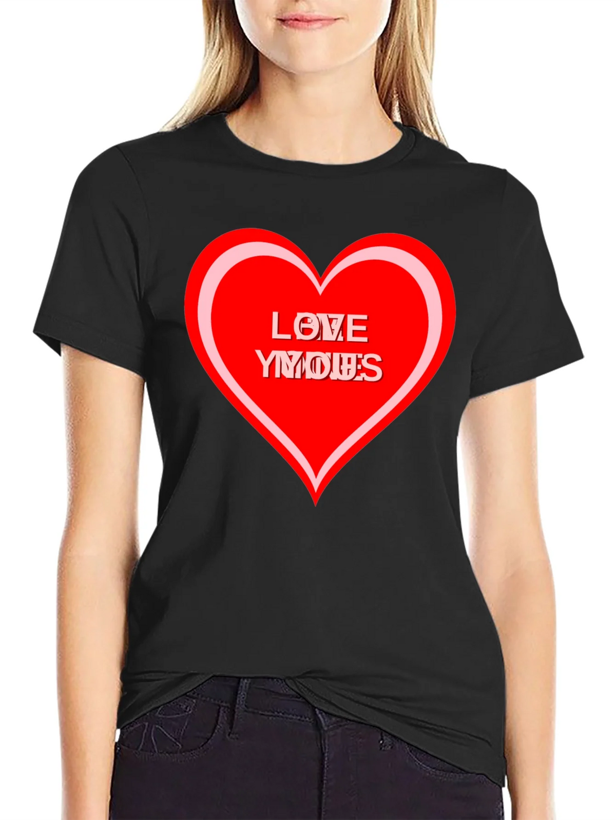 Love Yous Heart Graphic Black T-Shirt product image 2