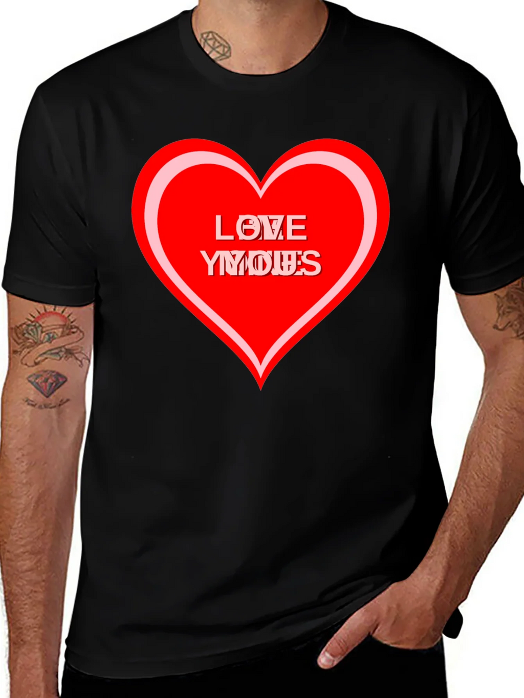 Love Yous Heart Graphic Black T-Shirt product image 1