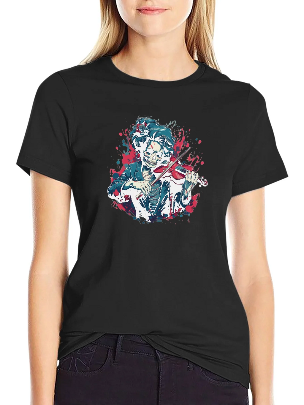 Skeleton Violinist Graphic Tee - Black product image 2