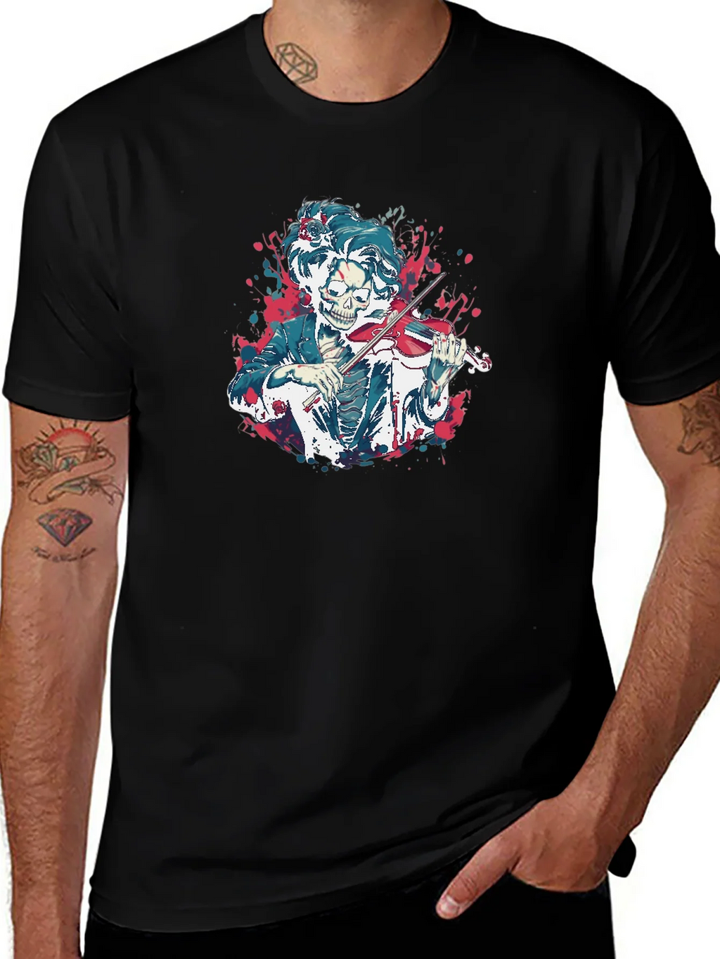 Skeleton Violinist Graphic Tee - Black product image 1