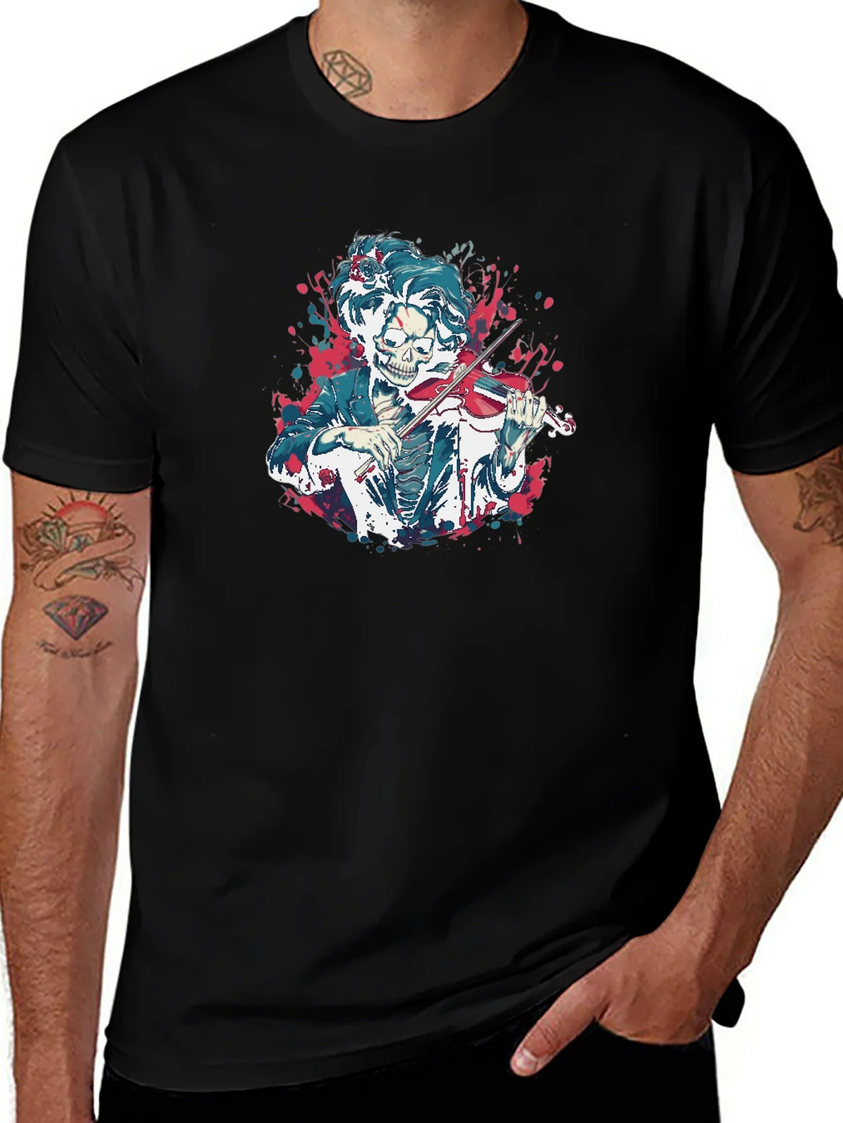 Skeleton Violinist Graphic Tee - Black product image 1