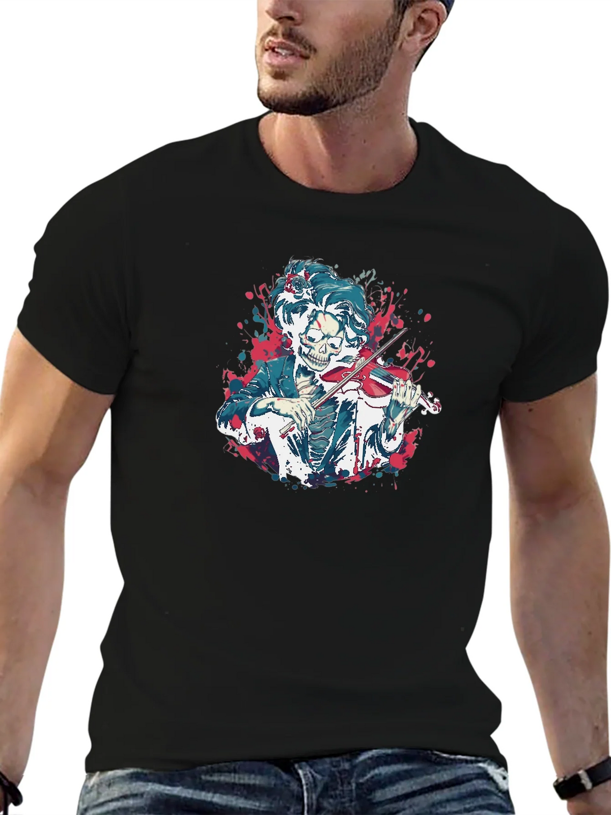 Skeleton Violinist Graphic Tee - Black product image 6