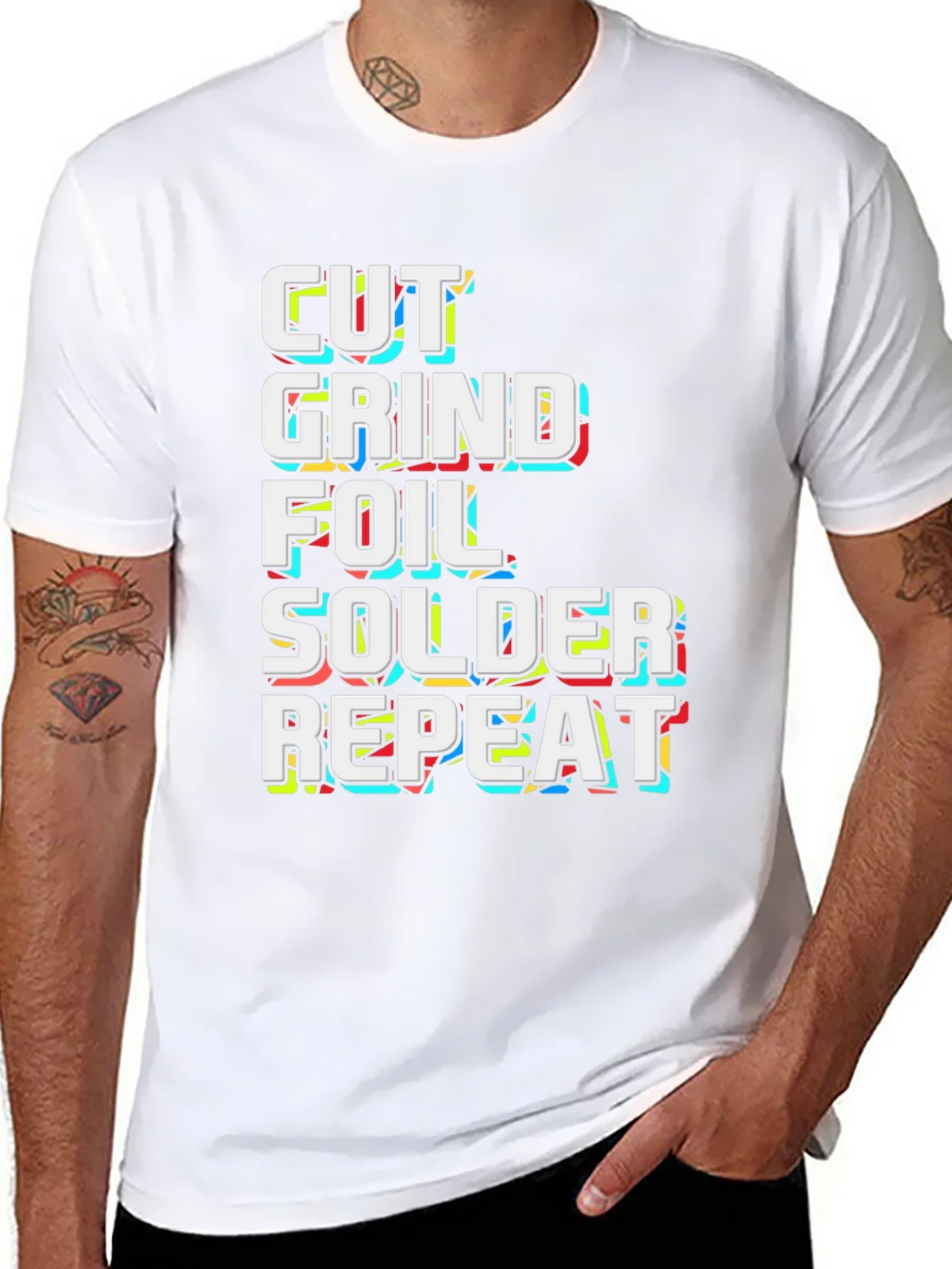 Cut Grind Foil Solder Repeat Black Graphic Tee product image 7