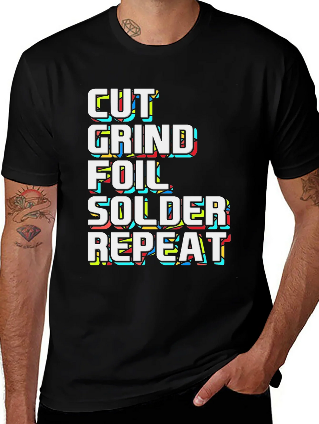 Cut Grind Foil Solder Repeat Black Graphic Tee product image 1
