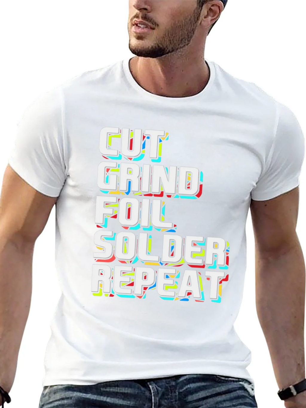 Cut Grind Foil Solder Repeat Black Graphic Tee product image 12