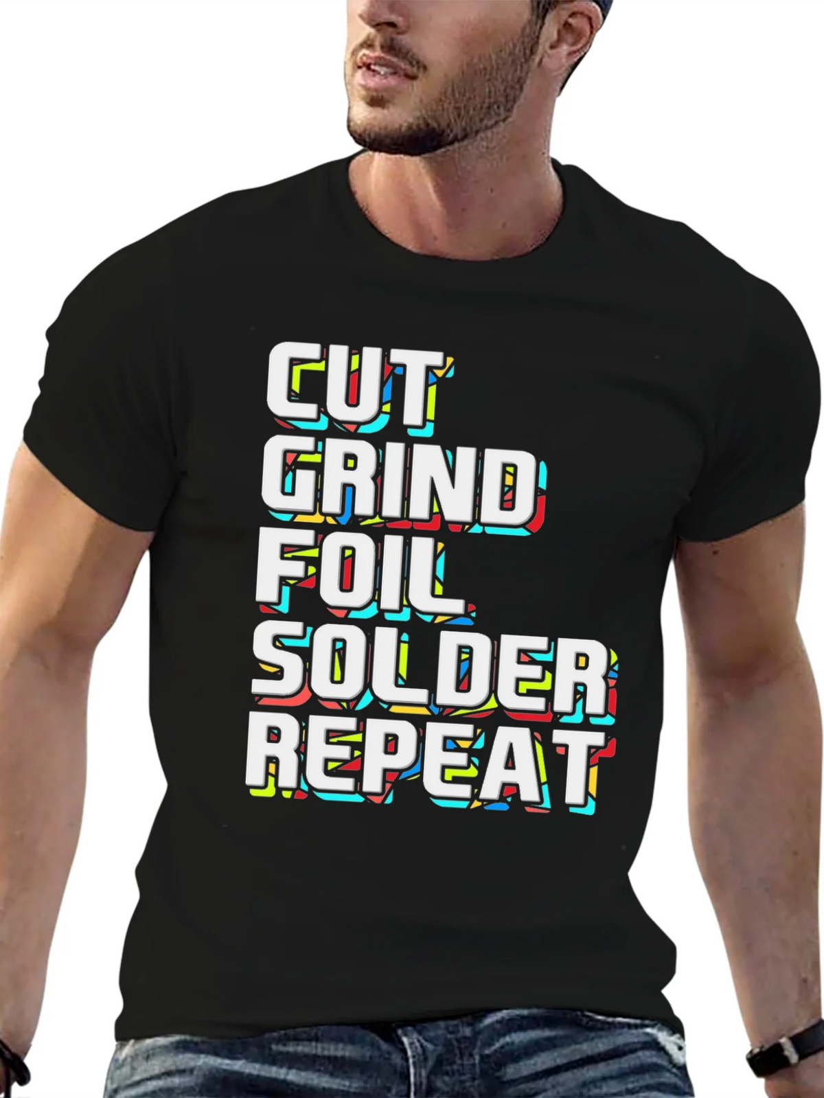 Cut Grind Foil Solder Repeat Black Graphic Tee product image 6