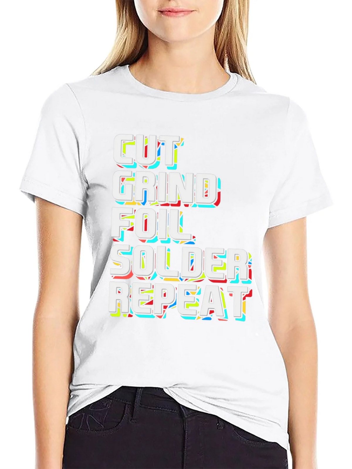 Cut Grind Foil Solder Repeat Black Graphic Tee product image 8