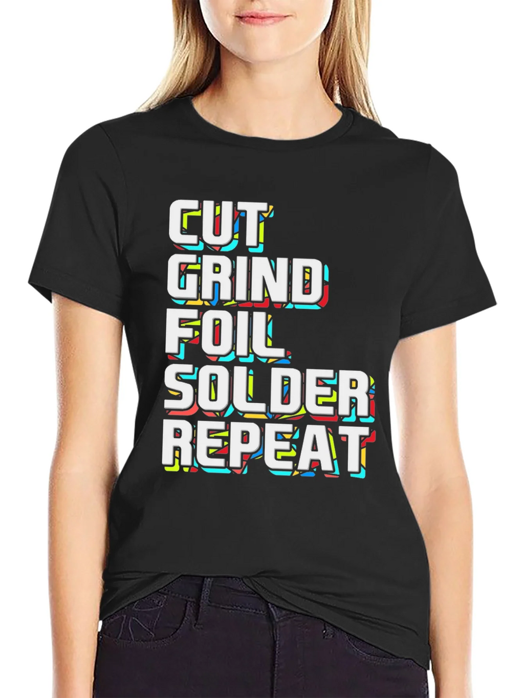 Cut Grind Foil Solder Repeat Black Graphic Tee product image 2