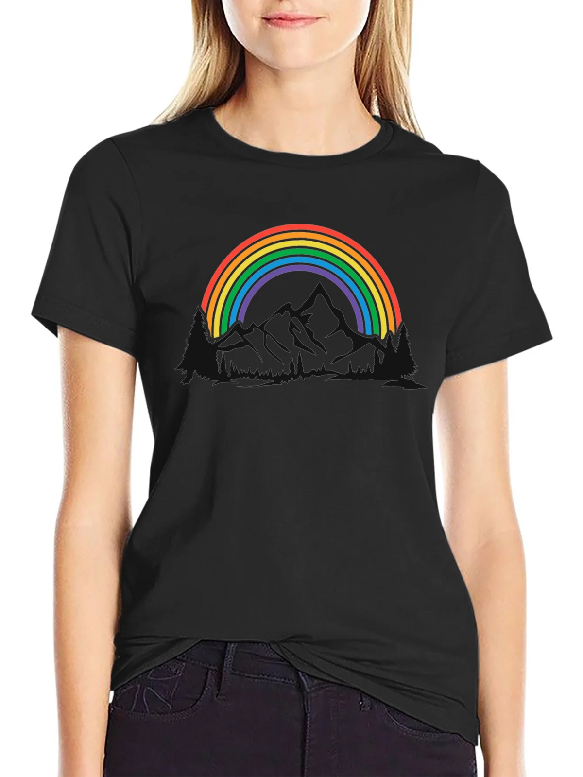 Rainbow Mountain Graphic Tee - Black Cotton Blend product image 2
